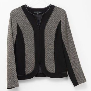 Lafayette 148 Blazer Tweed Chevron Metallic Jacket Zip Front Gold Black Size 6